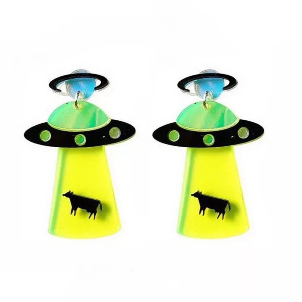 LAST ONE! Moo Cow Spaceship Earrings - Picture 2 of 3